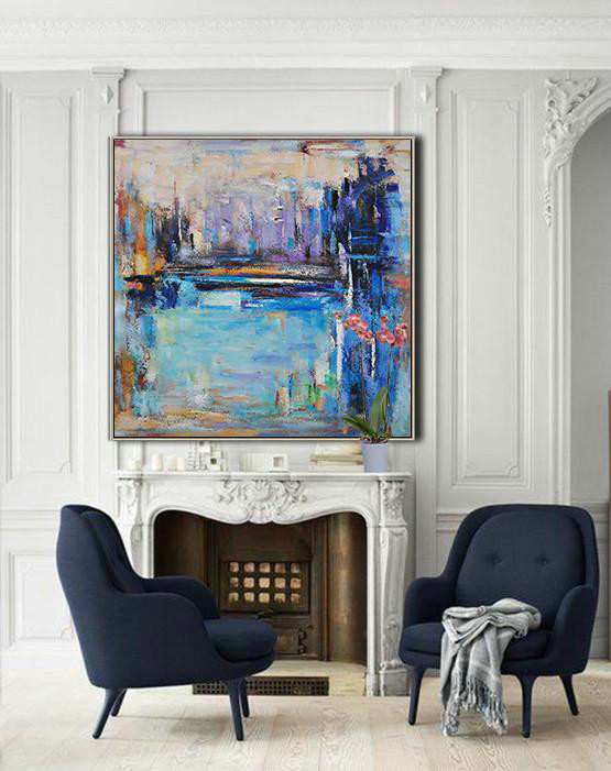 Handmade Large Painting,Oversized Abstract Landscape Painting,Acrylic Painting On Canvas,Purple,Blue,Yellow.etc
